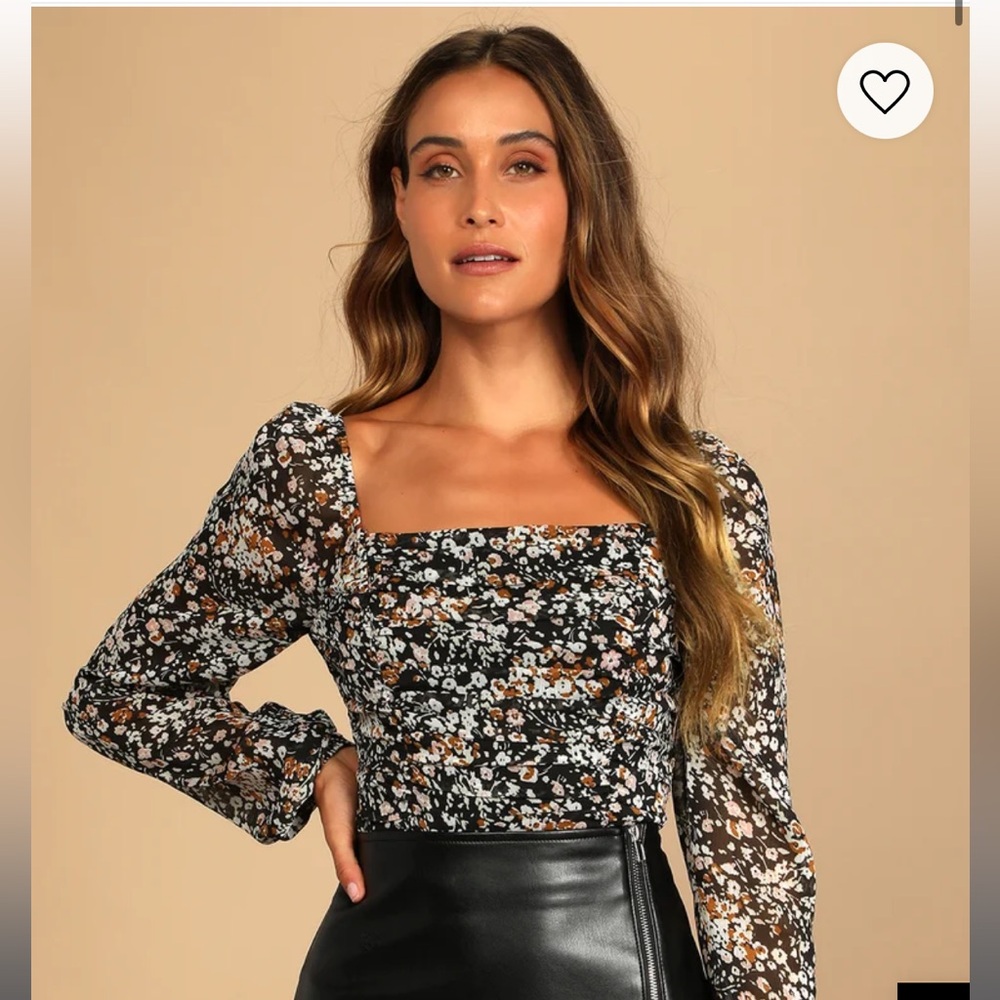 Lulus Floral Ruched Long Sleeve Blouse